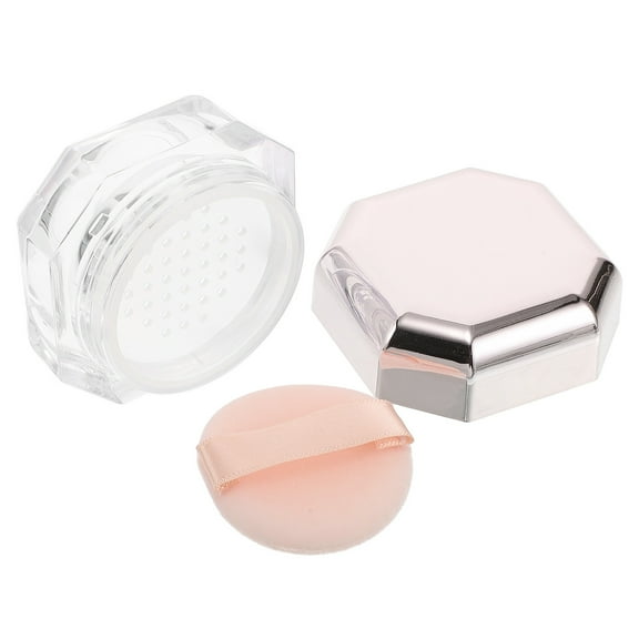 Rose Gold Refillable Loose Powder Container with Builtin Puff for Travel Small Lightweight Plastic