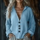 thumbnail image 1 of Blusa,Blusa holgada con cuello en V para mujer, manga larga con botones delanteros, mezcla de algodón y lino, ropa informal para el hogar, sopatenor, 1 of 6