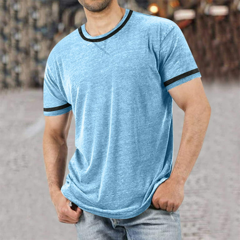 B91xZ Mens Oversized T Shirts Tees Short Sleeve Henley T Shirts Slim Fit  Scoop Neck Tops Shirts,Light Blue XXL