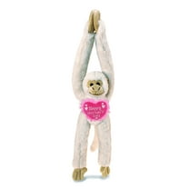 DolliBu Happy Mother's Day Super Soft Plush Hanging White Squirrel Monkey - Cute Stuffed Animal Present With Pink Heart Message for Best Mommy, Grandma, Wife, Daughter - Cute Wild Life Plush Toy - 21"
