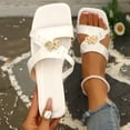 thumbnail image 6 of Samdudou Womens Slide Sandals Elegant Square Open Toe Slip On Flats Chic Cutout Straps with Unique Metallic Insect Hardware Accent Dressy Evening Party Shoes Summer Footwear, 6 of 6