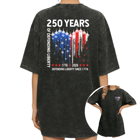 1776 To 2026 Airshow USA Flag Womens Washed Black T-Shirt S-2XL Tops