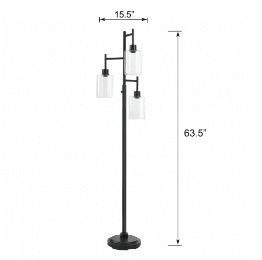 Better Homes & Gardens 63.5 in 3 Light Contemporary Black Floor Lamp Clear Glass