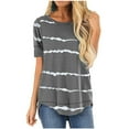 thumbnail image 2 of Aloohaidyvio Womens Tops under $10,Womens Summer Striped Round Neck Solid Color Short Sleeve T-Shirt Tops, 2 of 5