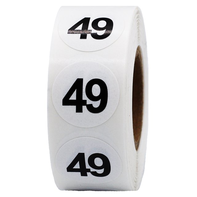 Circle Dot Number 49 Stickers | 0.75" Inch Round | 500 Pack