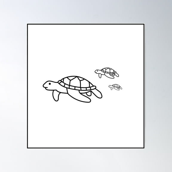 Turtle Family Outline Poster Wall Art, Modern Wall Decor For Living Room Bedroom, 24x24 UNFRAMED