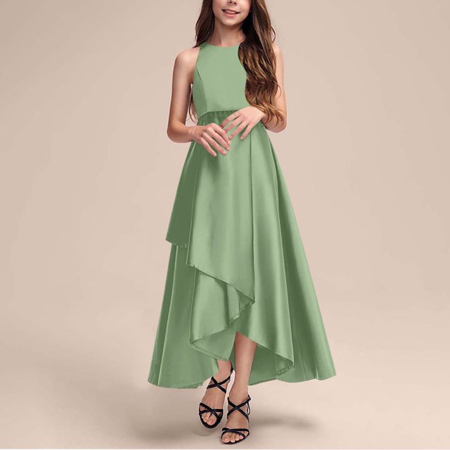 LOVZFMLL Kid's Muslim Exquisite Printed Short Sleeve Round Neck Dress Princess Dress Loose Robe Party Dress Fashion Wedding Dress Short Sleeve Round Neck Dress