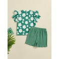 thumbnail image 5 of Musuos Toddler Girls Cute Summer Clothes Set, 6M 12M 18M 24M 3Y 4Y Short Sleeve Crew Neck Flower Print T-shirt with Solid Color Shorts, 5 of 10