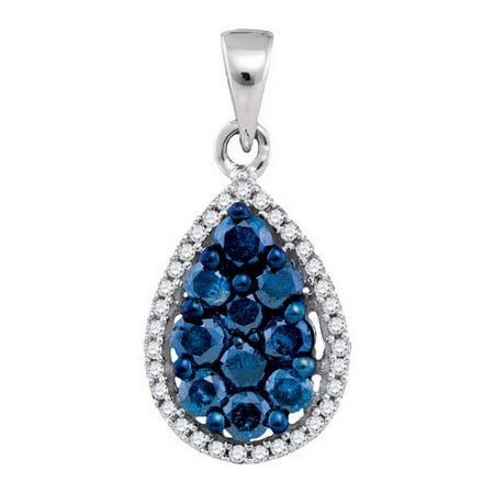 10K White Gold 0.81ctw Charming Pave Diamond Blue Pear Fashion Pendant