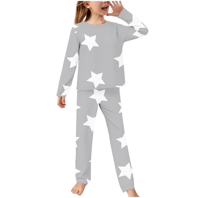 Odeerbi 2-14 Años Niños Niñas Pijamas Suaves Manga Larga Tops Pantalones Juego Suaves Estrellas Estampadas Ropa de Dormir Franela Juego de Dos Piezas