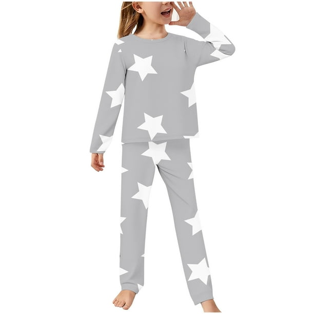 Odeerbi 2-14 Años Niños Niñas Pijamas Suaves Manga Larga Tops Pantalones Juego Suaves Estrellas Estampadas Ropa de Dormir Franela Juego de Dos Piezas