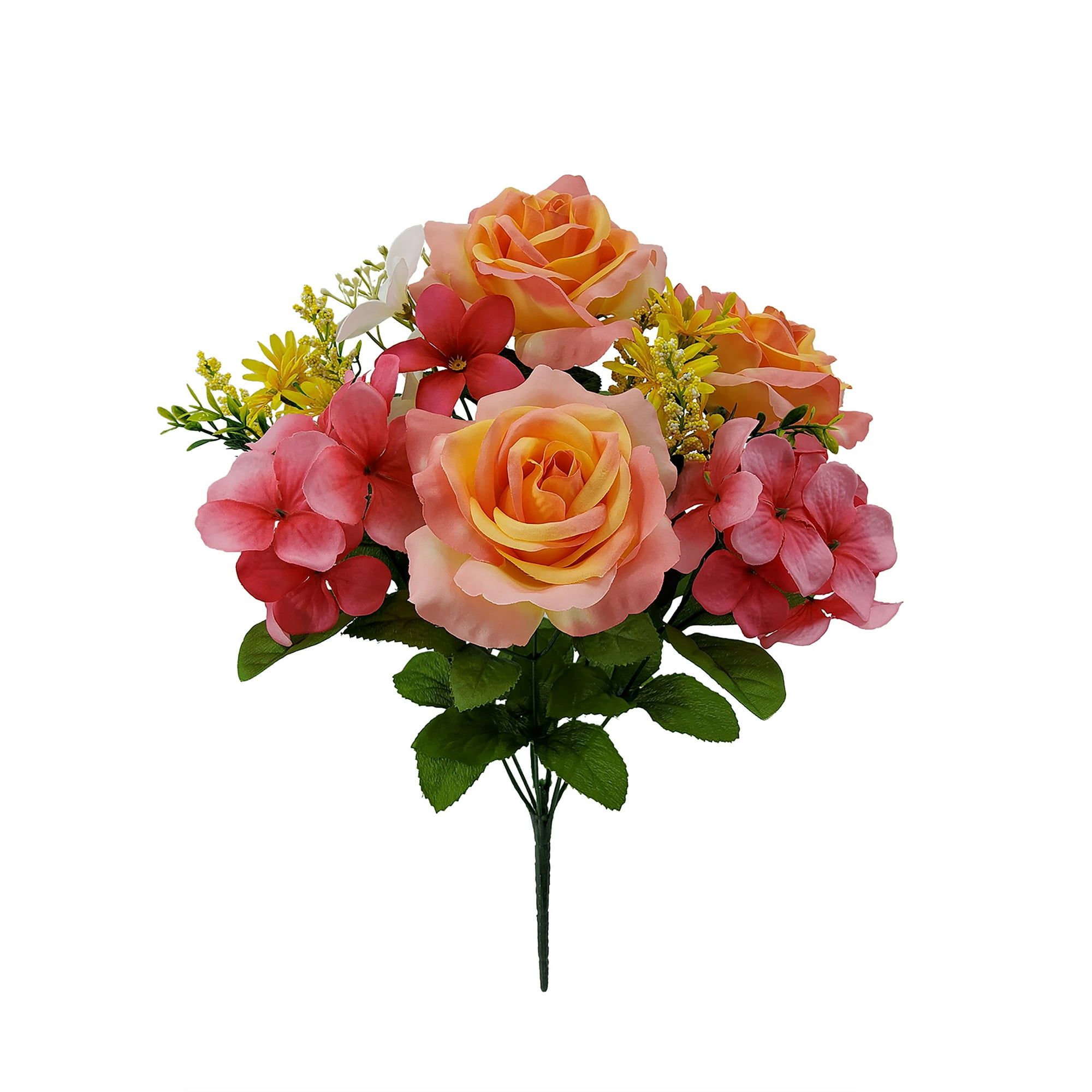 Mainstays Artificial Flower Bush, Rose and Hydrangea, Pink/Fuchsia, 16 in