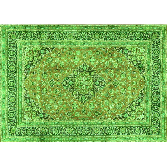 Ahgly Company Indoor Rectangle Medallion Green Traditional Area Rugs, 8' x 10'