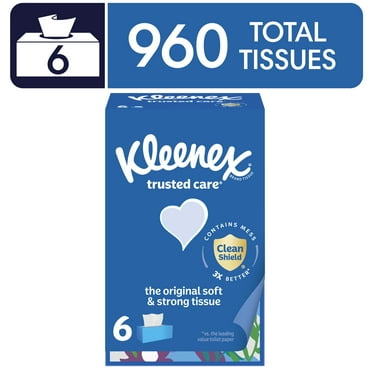 Kleenex Trusted Care Facial Tissues, 6 Flat Boxes, 160 Tissues per Box, 2-Ply