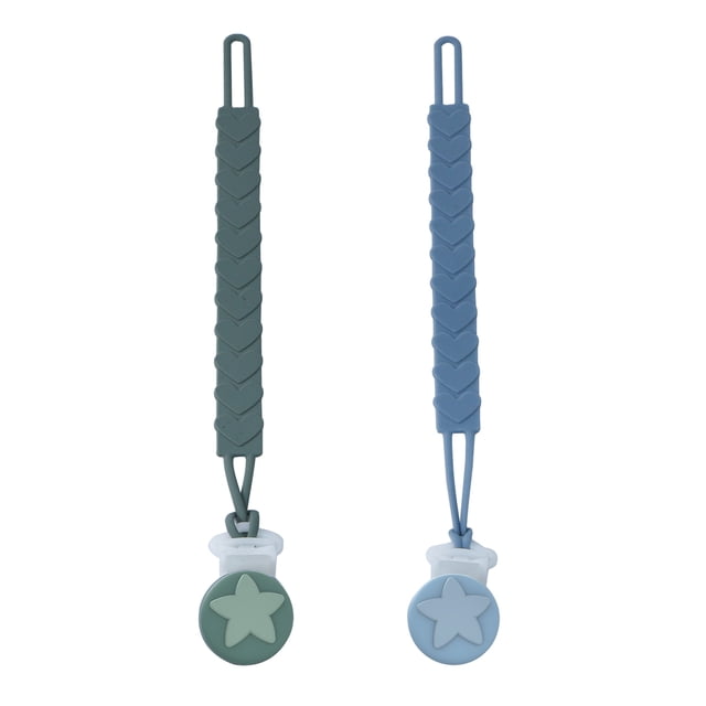 Silicone Pacifier Clip Holder with One Piece Design, Pack of 2 Soft Flexible Binky Clips with Texture for Baby Boy and Girl