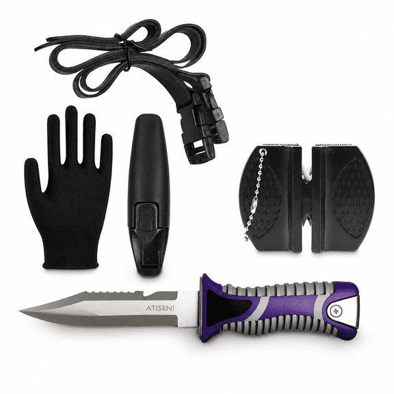 Atisen 4-Piece Fishing Fillet Knife Set, 9.52-Inch Stainless Steel Smooth Edge Black, With Sheath, Sharpener, and Protective Glove