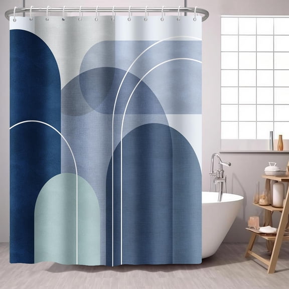 Abstract Navy Blue Shower Curtain Boho Mid Century Arch,Blue Morden Minimalist Geometry Fabric Shower Curtains Bathroom Accessories 36"W x 72"L (Pack of 1)