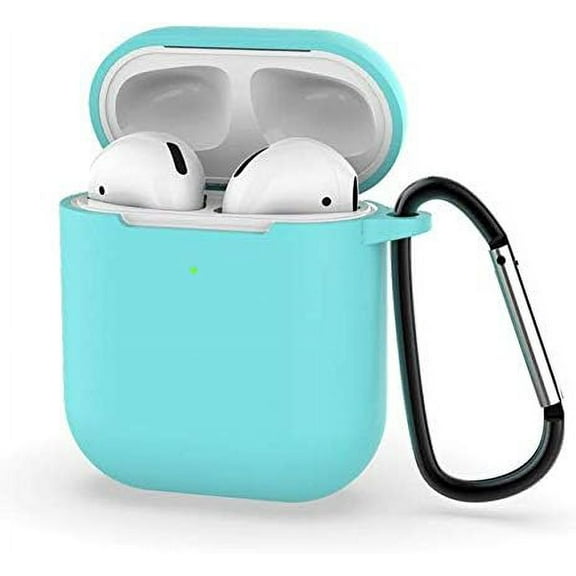 Airpods 2 Case Protective Airpods Cover Soft Silicone Chargeable Case Protective Silicone Skin Cover Case Earphone Sleeve Airpods Headphone Shockproof Case Anti-Lost Carabiner (Teal)