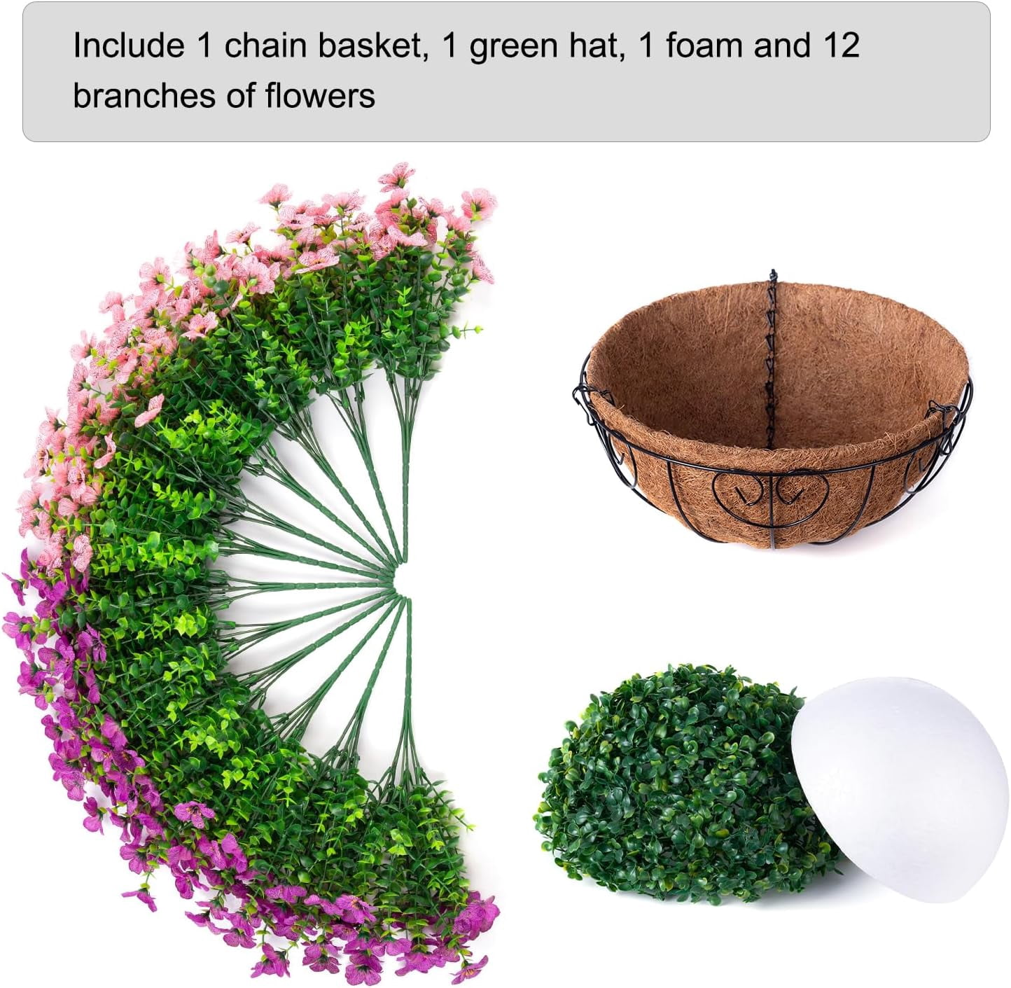 Artificial Fake Hanging Outdoor Outside Flowers Plants Basket for Summer Porch Decoration, Faux Silk UV Resistant Look Real Daisy in Planter for Patio Balcony Garden