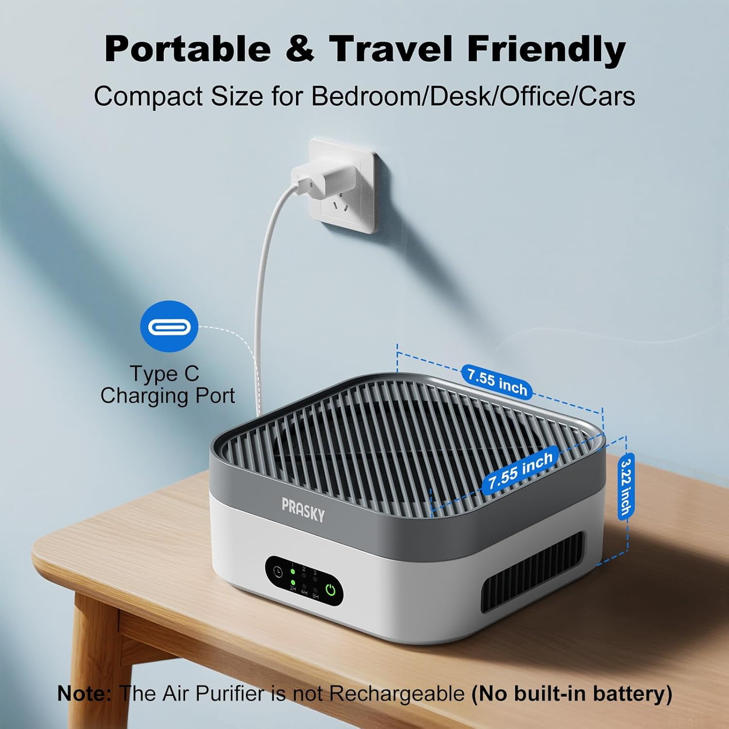 Purifier for Home, H13 True HEPA Filter Captures Odor Pet Dander, Portable Quiet Car Purifier for RV/Desk/Bedroom/Office, Covers to 600 Ft², Timer