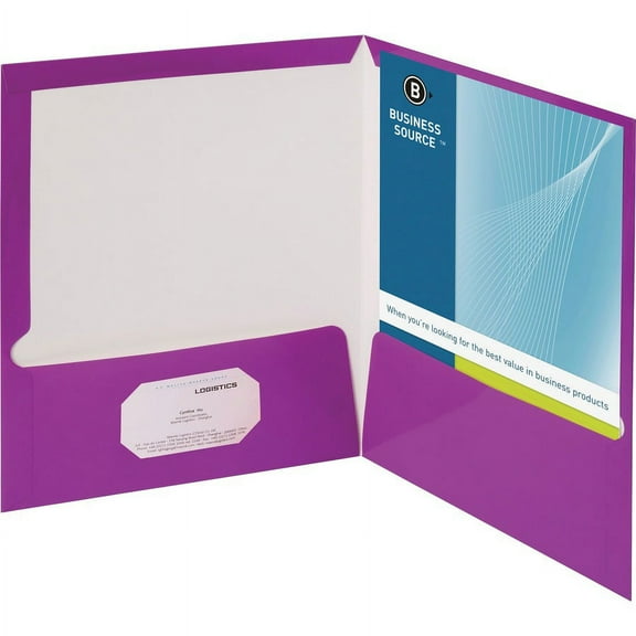 Business Source Letter Pocket Folder - 8 1/2" x 11" - 100 Sheet Capacity - 2 Internal Pocket(s) - Card Paper - Purple - 25 / Box | Bundle of 2 Boxes