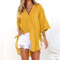 thumbnail image 2 of Timegard Plus Size Shirts for Women Lapel V Neck Button up Side Split 3/4 Sleeve Loose Casual Summer, 2 of 8