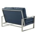 thumbnail image 5 of Leisuremod Jefferson Modern Leather Contemporary Loveseat With Silver Frame Mid-Century Living Room Loveseat Sofa (Navy Blue), 5 of 7