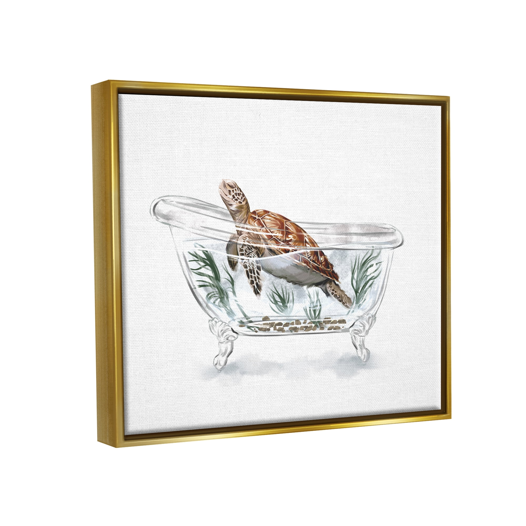 Stupell Industries Turtle Swimming Bathtub Habitat Animals & Insects Painting Gold Floater Framed Art Print Wall Art