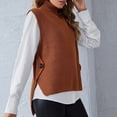 thumbnail image 2 of Tank Tops For Women Ladies' Solid Color Knit Turtleneck Pullover Loose Sleeveless Vest Camisole Tops For Women, 2 of 5