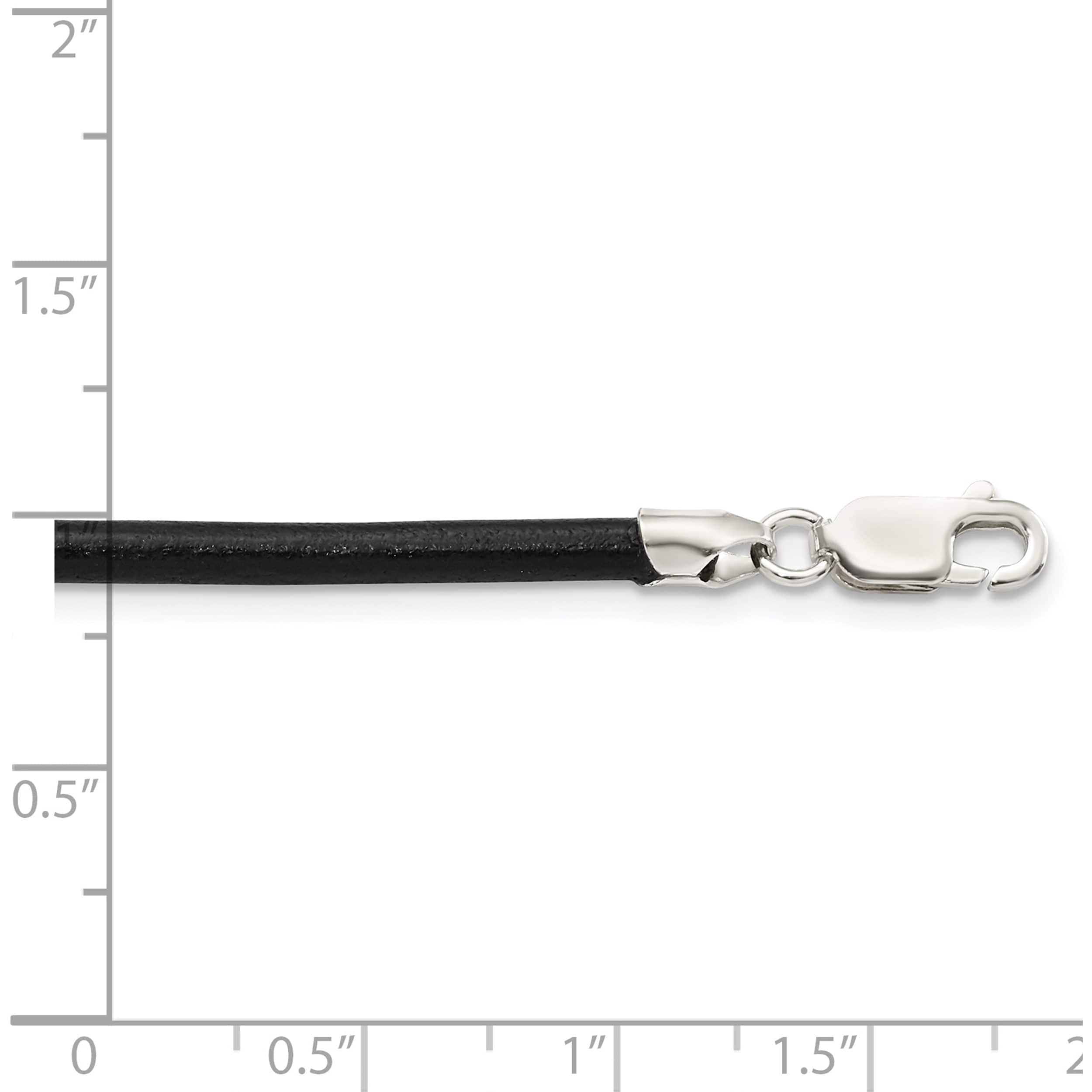 Sterling Silver 3mm Black Leather Cord Necklace (20 X 3) Made In United States qk87-20