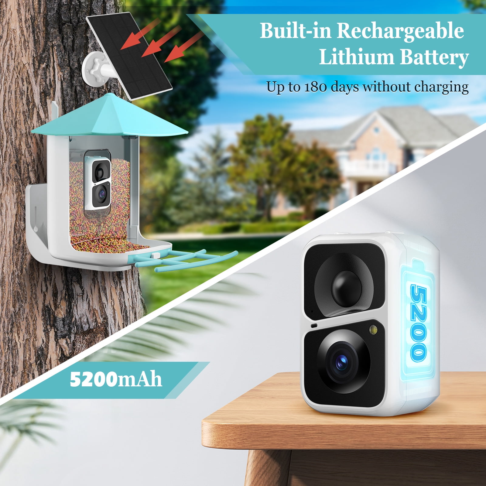Gasky Smart Bird Feeder with Camera,AI Identify and Motion Detection, Wireless Outdoor Ideal for Family and Bird Lovers,Blue