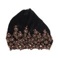 thumbnail image 1 of Sombrero de turbante musulmán Diseño de cuentas bordado vintage Envoltura para la cabeza elástica suave y ligera para uso diario AdoraciónNegro, 1 of 5