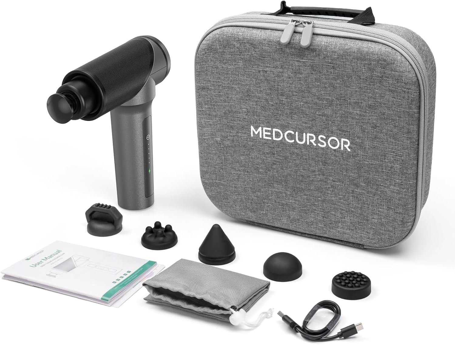 Medcursor Handheld Percussion Massage Gun, Deep Tissue Muscle Massager -6 Massage Heads