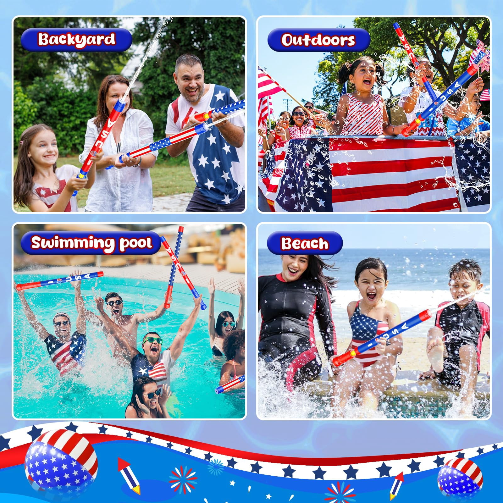 Water Blaster Independence Day-6 Pack Outdoor Summer Play Toys