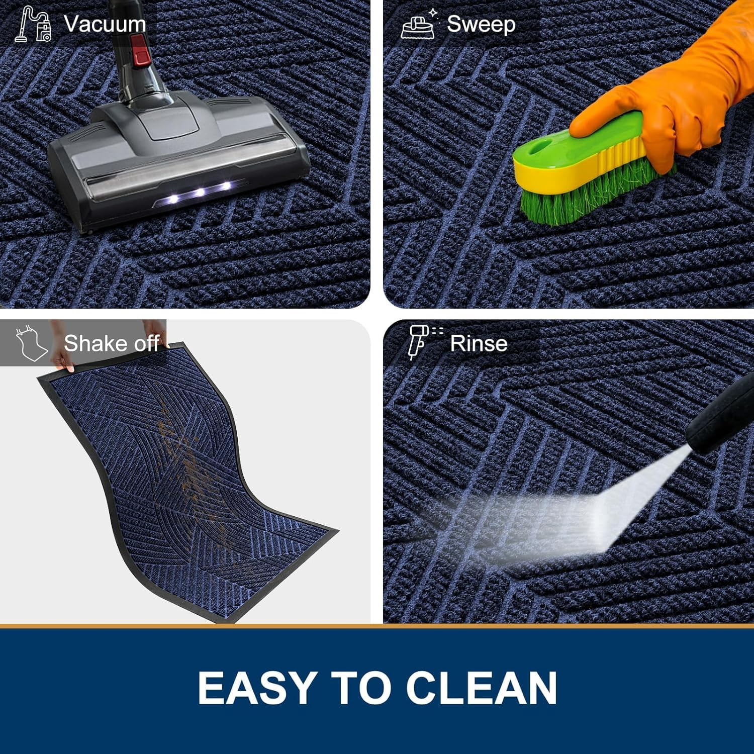 Buganda Door Mat Outside, Heavy Duty Rubber Front Doormat, Dirt Trapper Waterproof Door rugs for Outdoor Entey, 47"x 24" Inch, Navy Blue