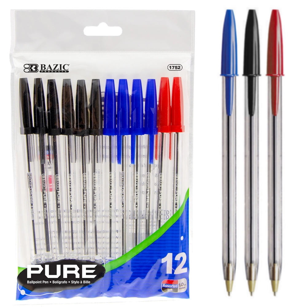 12 Pack Black Ballpoint Medium Pens Various Colour Options Black Biros 