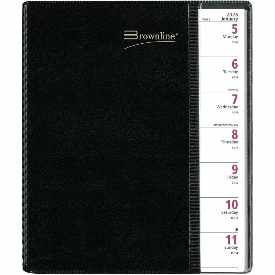 Brownline 2026 Pre-Vu 12-Month Weekly Planner - January to December - 11" x 8-1/2" - Black - English (cb925blk)