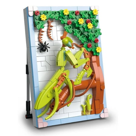 GZBrick Sunflower Butterfly Mantis Beetle Dragonfly Insects Flowers Wall Art Frame Building Set for Adults Girls Not Compatible with Lego (Mantis)