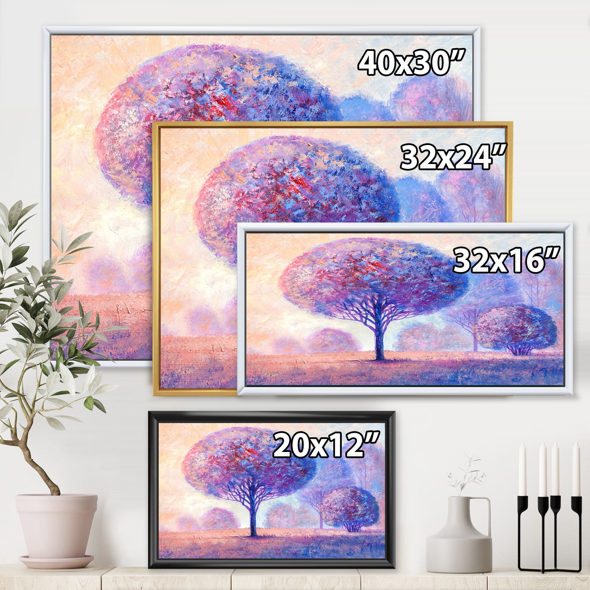 Designart 'Colourful Trees Abtract Impression II' Traditional Framed Canvas Wall Art Print