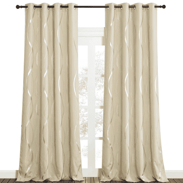 NICETOWN Blackout Curtains 95 Inch Length 2 Panels Thermal Insulated Window Treatment for Bedroom Grommet Room Darkening Curtains with Wave Vine Printed, 52x95 inch