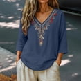 thumbnail image 2 of GZWYHT Embroidered Linen Tops for Women Cotton Peasant Tops Embroidered Tunic Pullover Shirts Muslin Shirt Women Floral Embroidered Top Plus Size Gauze Tops Blue 2XL, 2 of 9