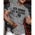 thumbnail image 2 of Ser Hombre es Necesario Workout Gym T-Shirt Funny Gym Shirt for Men Training Gym T-Shirt , Heather Grey with Sleeve Logo, 3X-Large, 2 of 5