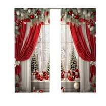 Beautynvta Christmas Window Curtains, Snowy Winter Scene Christmas Tree Printed Curtains, Holiday Decor Drapes for Living Room, 65.3''x29.5'', 2 Panel Set
