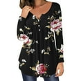 thumbnail image 2 of Henley Tunic Tops for Women Hide Belly Tunic Floral Print Blouse Front Pleated Shirts Long Sleeve Christmas Shirts Tops, 2 of 6