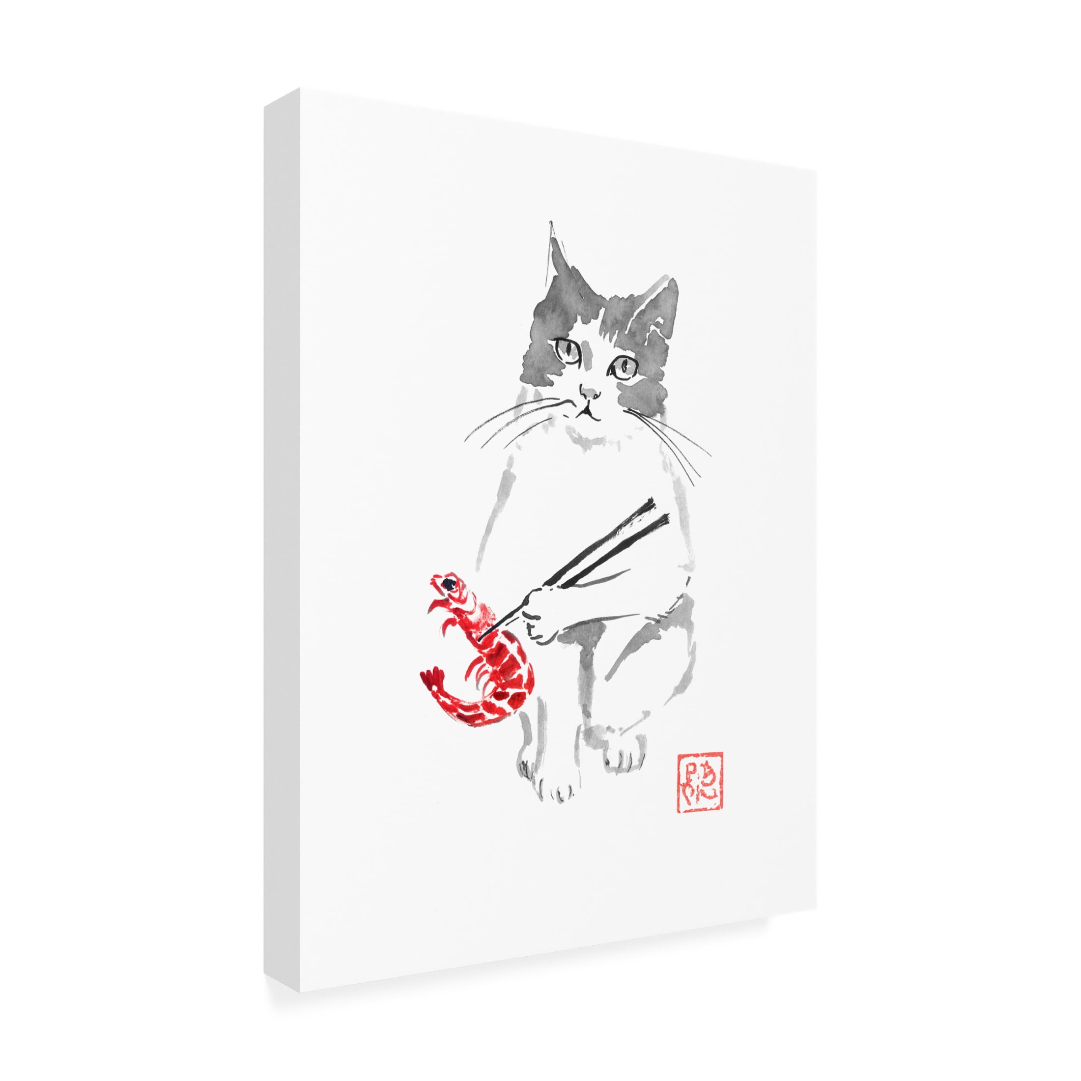 Canvas Wall Art - Pechane 'Cat And Shrimp' Wall Art for Living Room, Bedroom, or Office Décor by Trademark Fine Art - 24 x 32 Inches