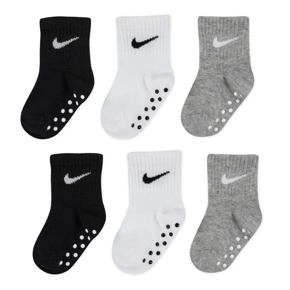 NIKE Children's Apparel Baby Ankle Gripper Socks (3 Pairs), Black/White/Grey, 12/24M