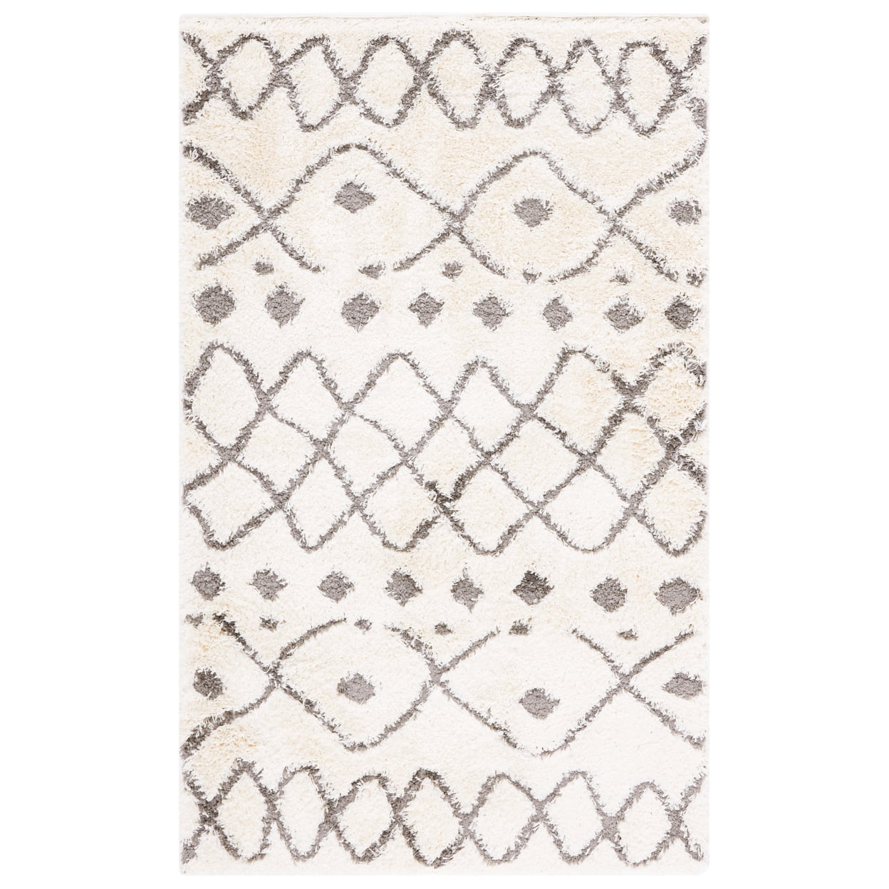 SAFAVIEH Sparta Eliot Geometric Polyester Shag Runner Rug, Ivory/Grey, 2'3" x 8'