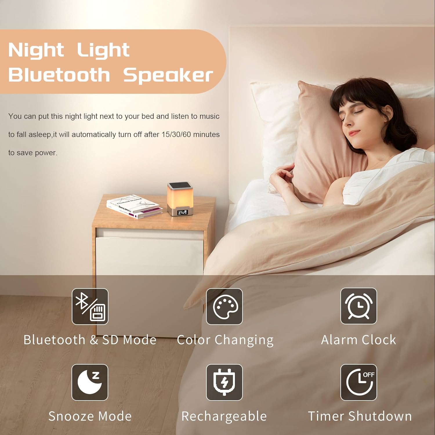 Sailstar Alarm Clock Bluetooth Speaker with Night Light,Touch Bedside Lamp Digital Alarm Clock with RGB Color Changing Music Sync