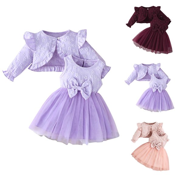 Agkizg 2PC Sleeveless Tulles Skirt Textured Long Sleeve Cardigan Set Casual Outfits (Toddler Girl's or Girl's),2-Piece Set,Sizes 6 Months-3 Years