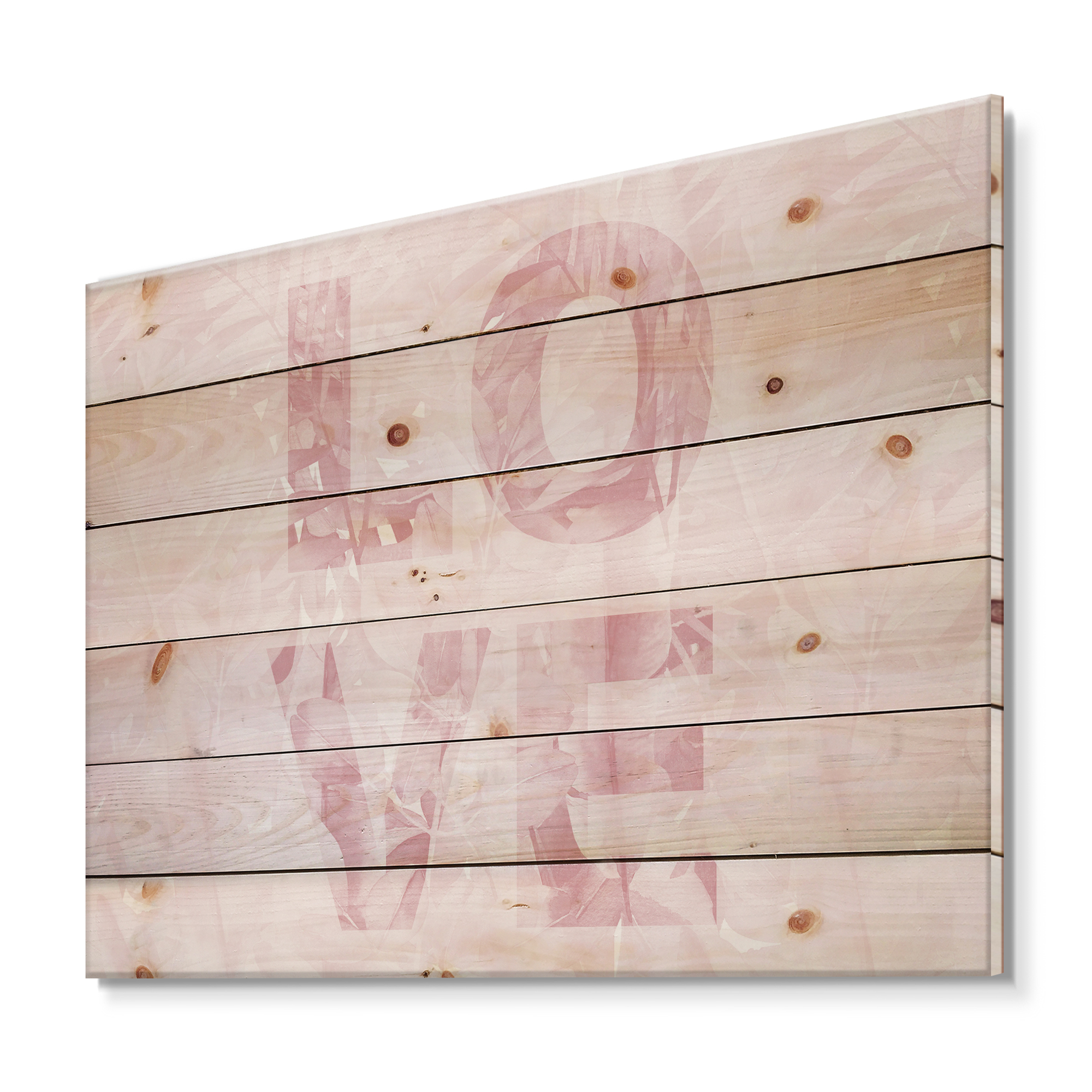 Designart 'Pink Pastel Love Abstract ' Shabby Chic Print on Natural Pine Wood